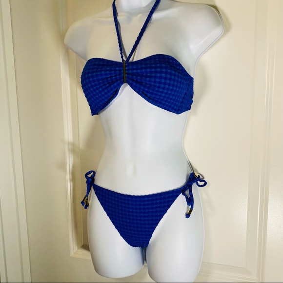 Cobalt Blue Textured Check 2 Pc Bikini - Picture 8 of 10